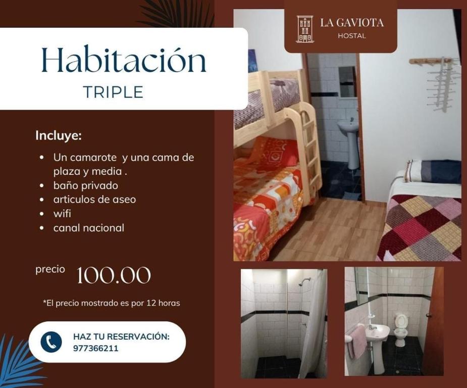 a collage of pictures of a room with a bed at Hostal La Gaviota in Lurín