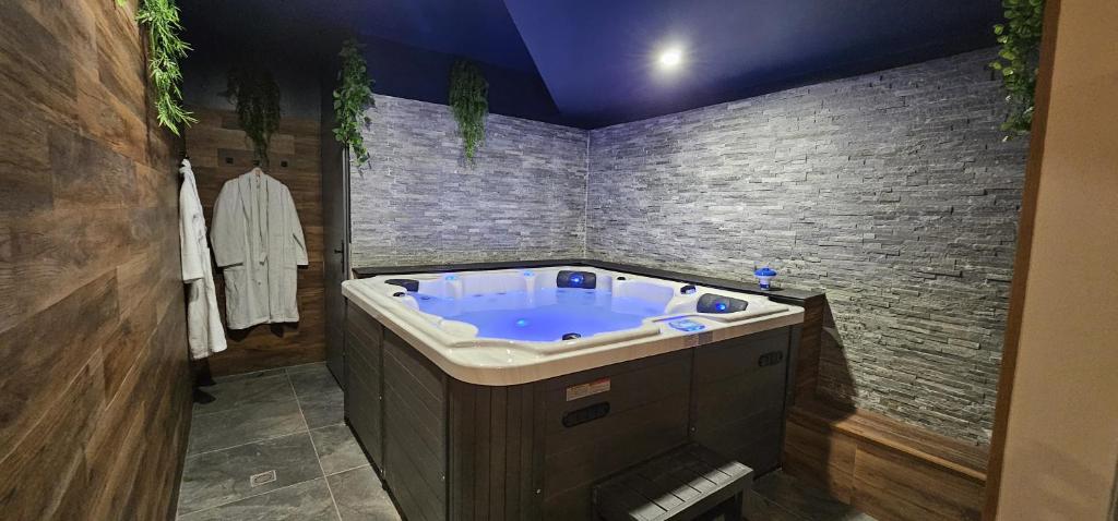 a bathroom with a jacuzzi tub in a room at Le Clos Maldier - Gîte de la Belle vue in Laon