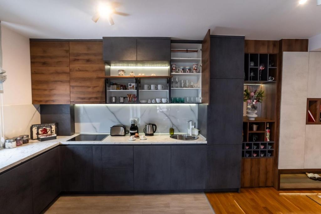 Kuchyň nebo kuchyňský kout v ubytování Apartman AuRa