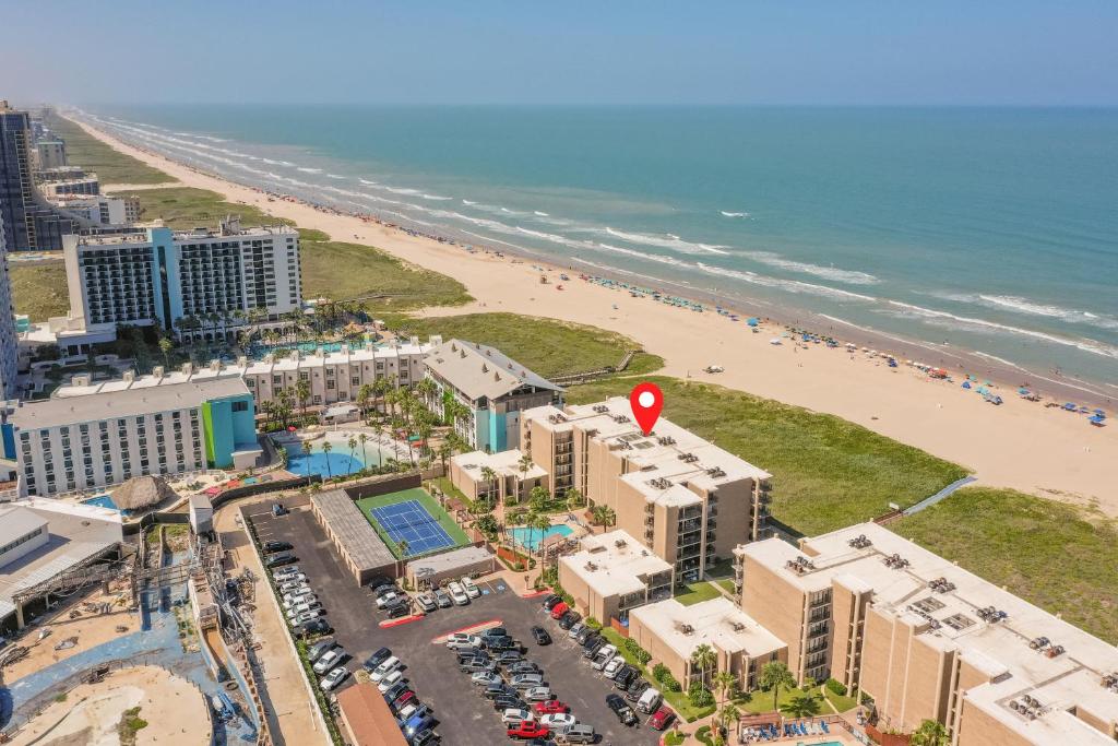 an aerial view of the beach and the ocean at 219 Sea Vista - Beach Front in South Padre Island