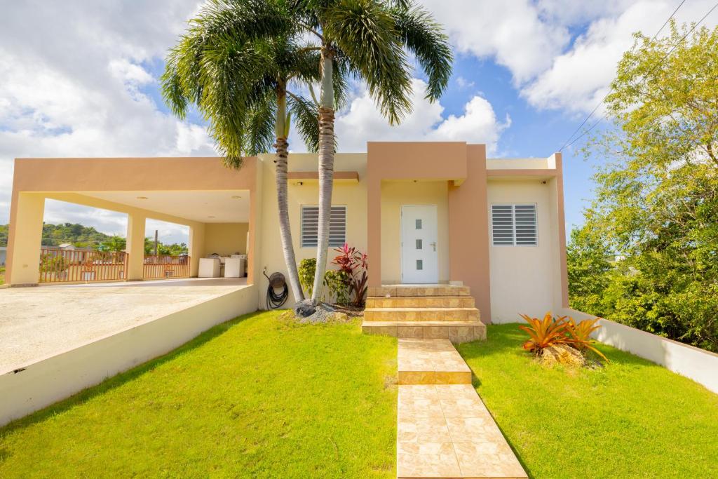 伊莎貝拉的住宿－Arenales Vacational House，前面有棕榈树的房子