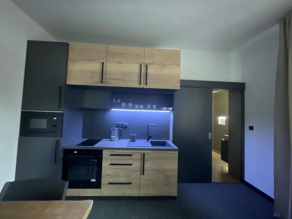 Kuchyň nebo kuchyňský kout v ubytování Apartmány Svatý Mikuláš