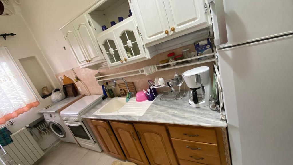a small kitchen with a sink and a refrigerator at Studio a les sources ( kouba) in Vieux Kouba