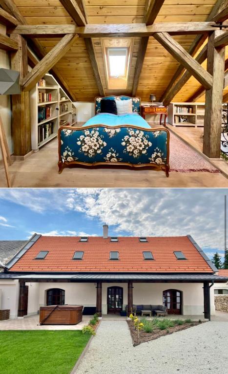 dwa zdjęcia domu z łóżkiem w obiekcie Kiss-Henézi Guest House Mád Tokaj w mieście Mád