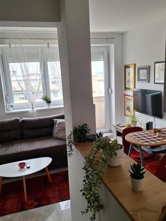 a living room with a couch and a table at Apartman u Zemunu in Zemun