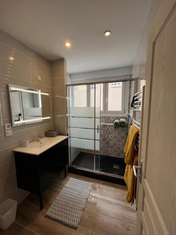 ダンケルクにあるGrande chambre dans loft à deux pas de la plageのシャワーと洗面台付きのバスルーム