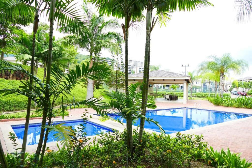 a swimming pool in a resort with palm trees at Vacation Family Dept 2 Via Costa American Consulate in Guayaquil
