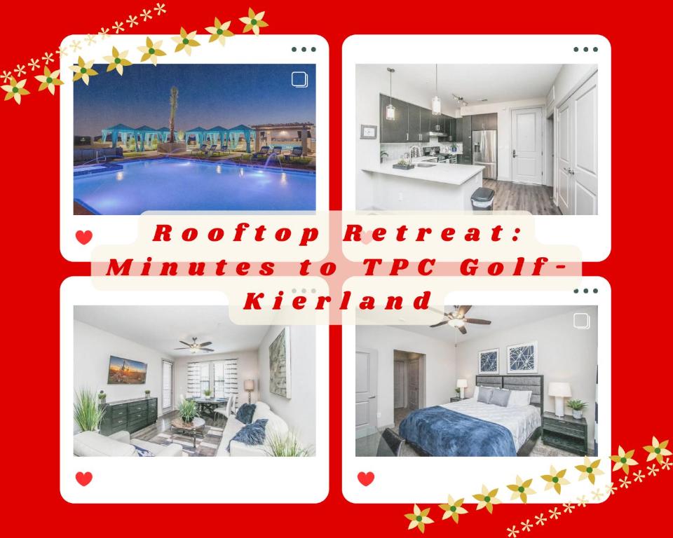 un collage de fotos de una habitación de hotel en Rooftop Pool - Golf, Shopping & Dining 2 Miles wtih Parking - 4404 en Scottsdale
