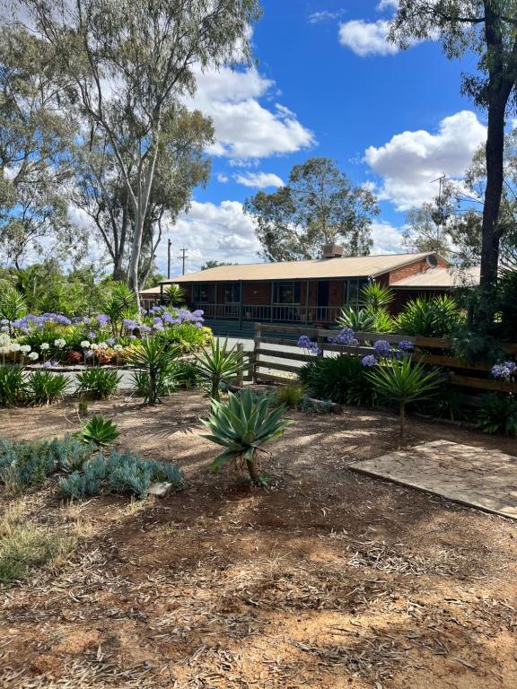 a building with a bunch of plants in front of it at Echuca Retreat Holiday House in Echuca