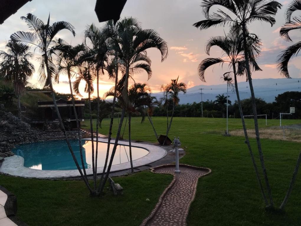 un complejo con piscina y palmeras en FINCA LA ESPERANZA, 