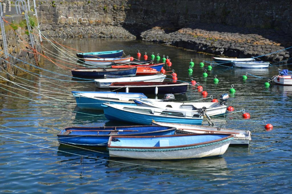 a group of small boats sitting in the water at Pier39Portrush Adult Only in Portrush