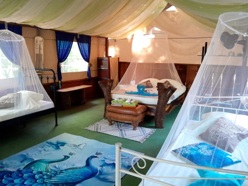 Postel nebo postele na pokoji v ubytování Fully Furnished FAMILY JUNGLE TENT, Latino Glamping Paquera