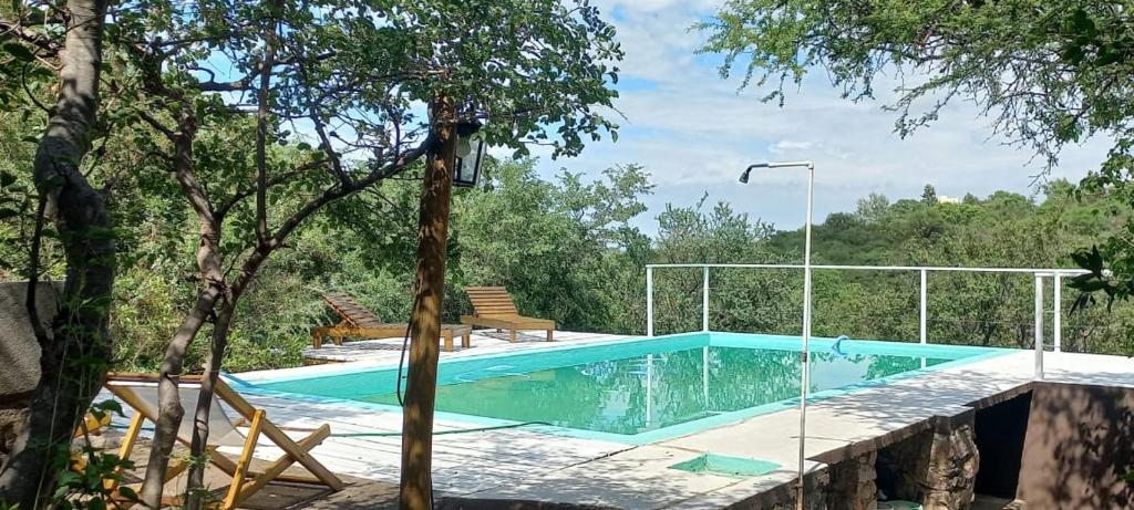 una piscina en medio de un patio con árboles en Orquídeas en Quebrada de los Pozos