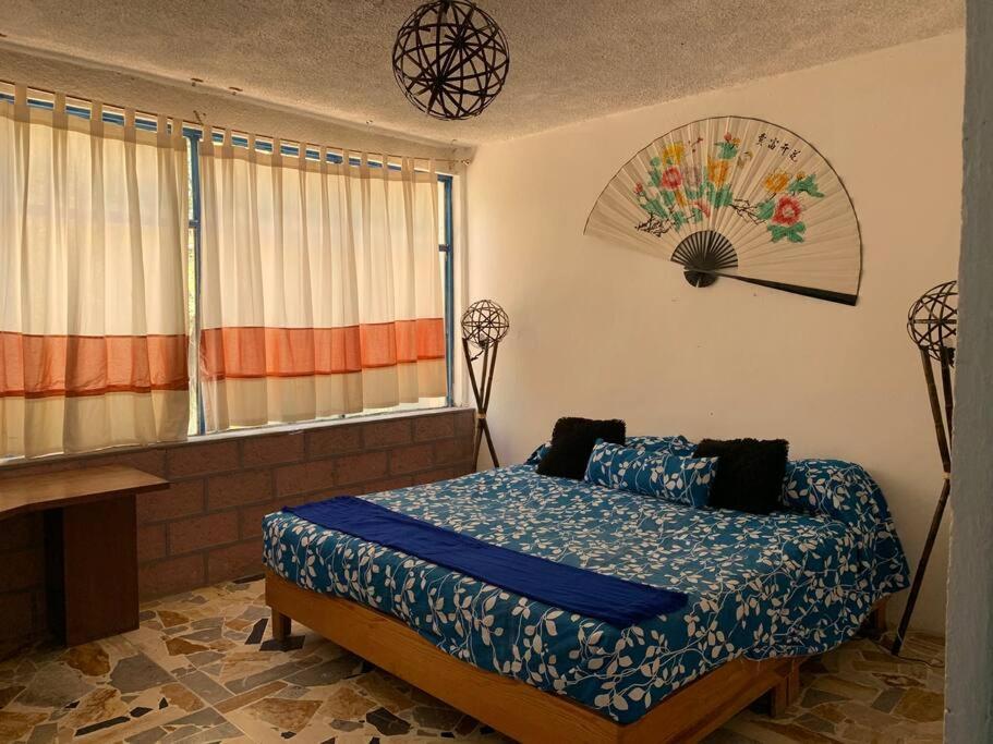Schlafzimmer mit einem Bett und einem Fenster in der Unterkunft Grutas Tolantongo enixmiquilpan Casamuygde 10camas in Ixmiquilpan