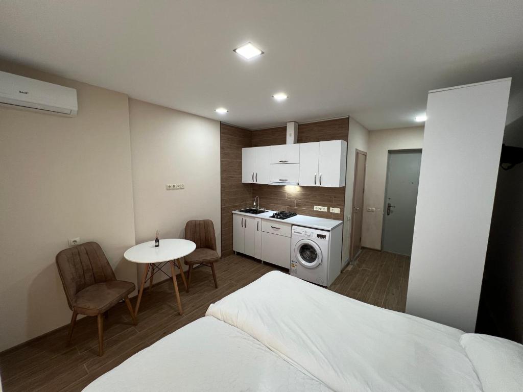 Kuchyň nebo kuchyňský kout v ubytování HOTEL PARIS