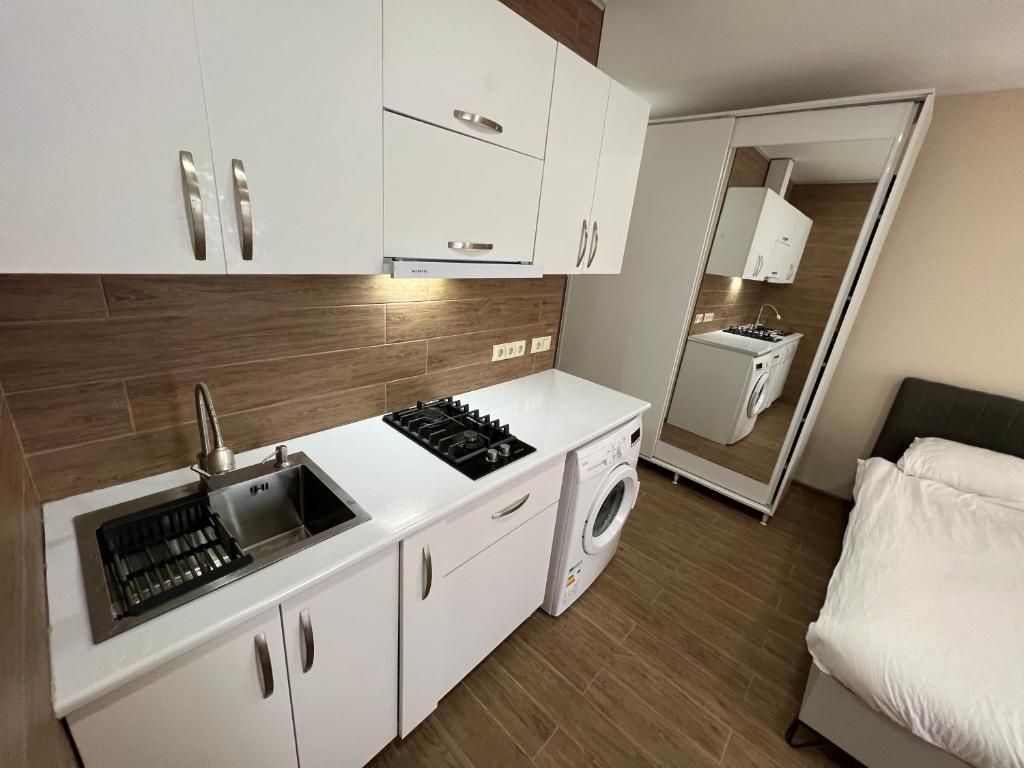 Kuchyň nebo kuchyňský kout v ubytování HOTEL PARIS