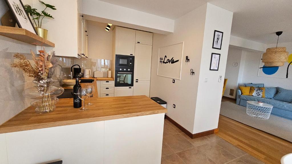 Kuchyň nebo kuchyňský kout v ubytování Apartment Bluemare with shared pool