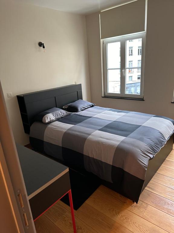 - un grand lit dans une chambre avec fenêtre dans l'établissement Chambre hôte, à Bruxelles