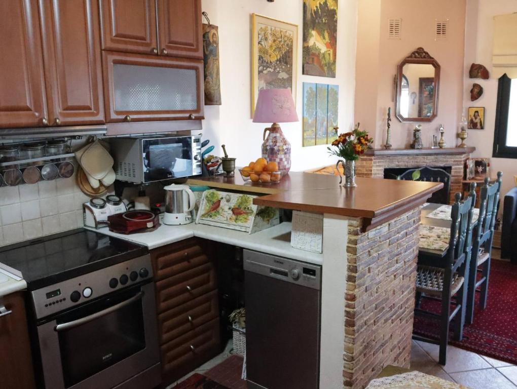 Η κουζίνα ή μικρή κουζίνα στο Dionysias House With A Sea View Veranda