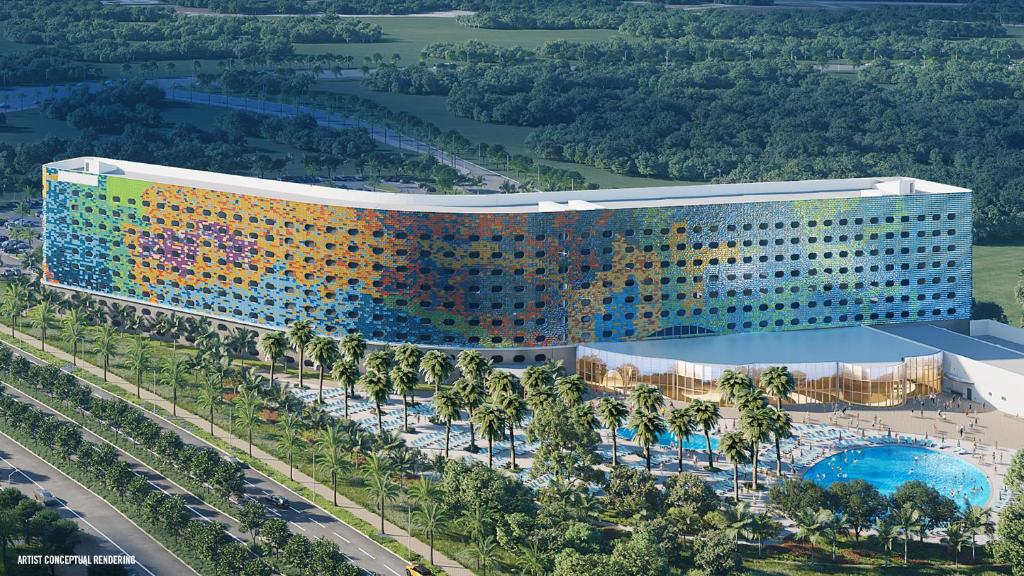 eine Luftansicht eines Hotels mit Pool in der Unterkunft Universal's Stella Nova Resort in Orlando