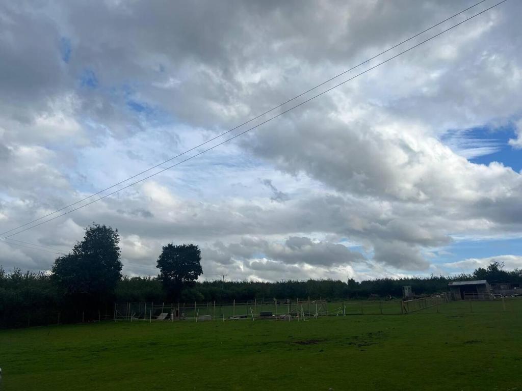 a green field with a cloudy sky with a kite at Bridie Rose - hot tub extra charge in Kington