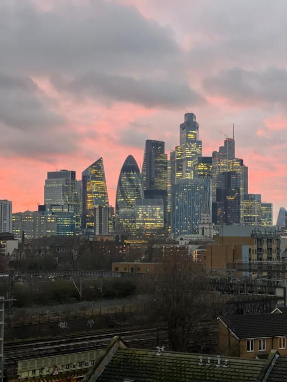 vista para o horizonte da cidade ao pôr-do-sol em Blue London Rooftop em Londres