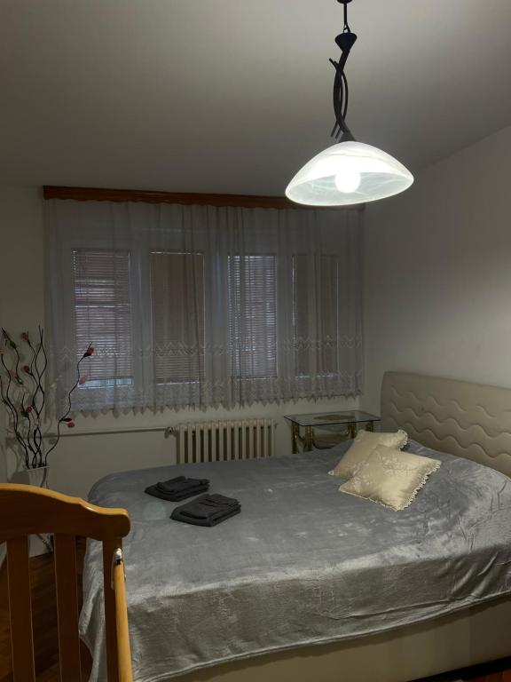 1 dormitorio con 1 cama con luz sobre ella en Apartman Crkvice Zenica en Zenica