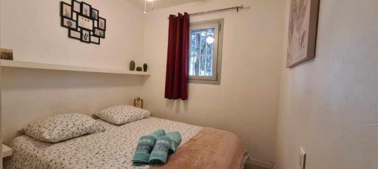 1 dormitorio con 1 cama con 2 almohadas y ventana en Coquet Rez jardin plage parking wifi en Saint-Mandrier-sur-Mer