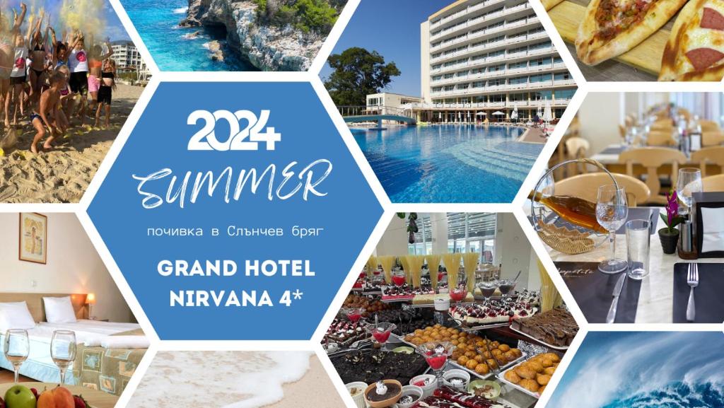 サニービーチにあるGrand Hotel Nirvana - All Inclusive & Free Beach Accessのプール付きのリゾートの写真コラージュ