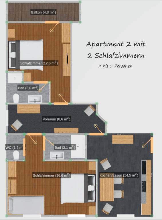 Půdorys ubytování Apart Berghof Steinbock