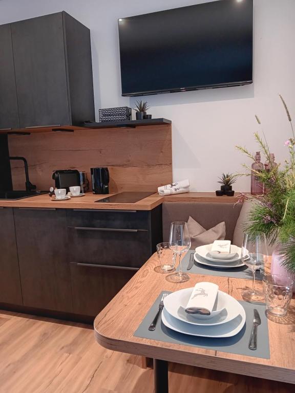 Kuchyň nebo kuchyňský kout v ubytování Feiserhof Navis - Appartements