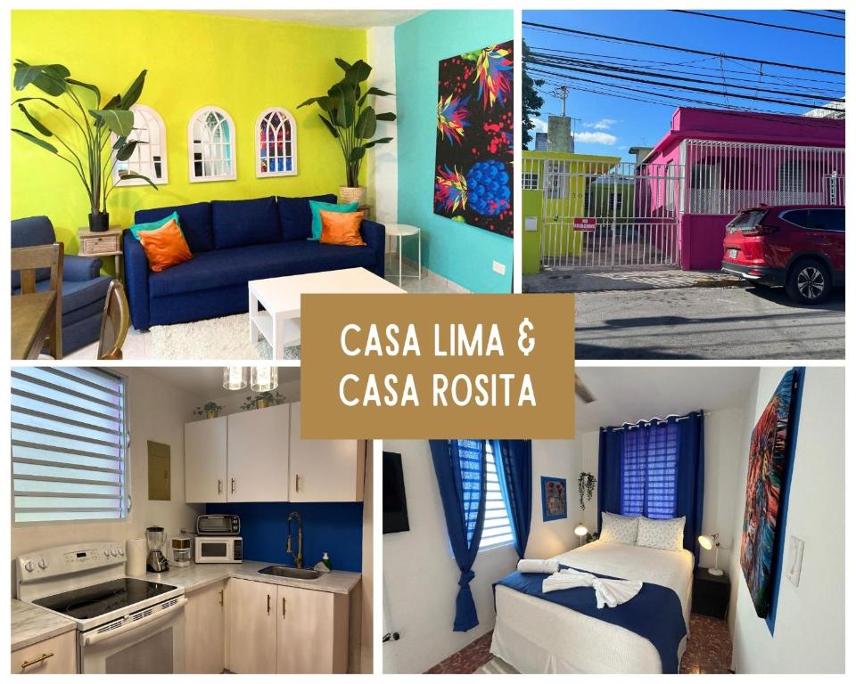 un collage de photos d'une cuisine et d'un salon dans l'établissement Casa Lima in Villa Palmeras, à San Juan