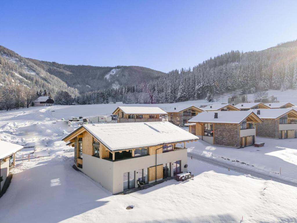 una vista aérea de una casa en la nieve en Chalet Kolibri en Sankt Lambrecht