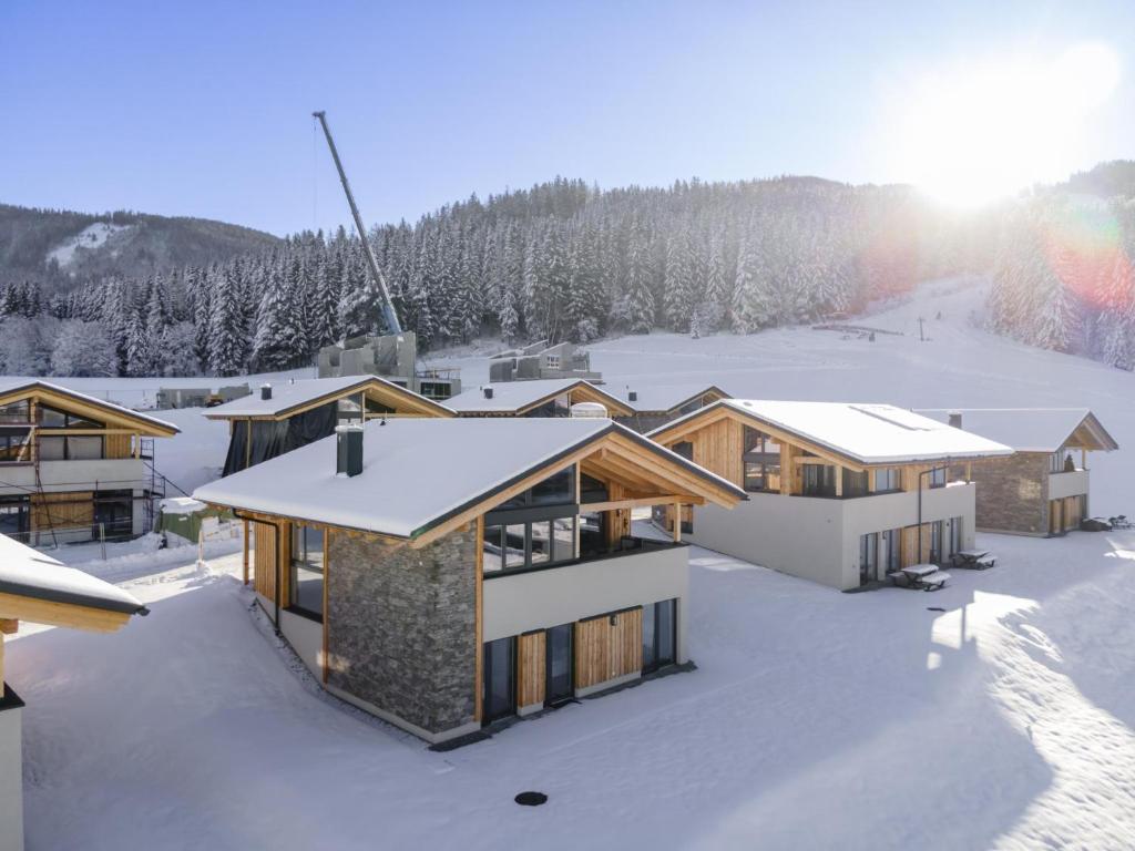 an aerial view of a ski lodge in the snow at Grebenzen Lodge Prinz in Sankt Lambrecht