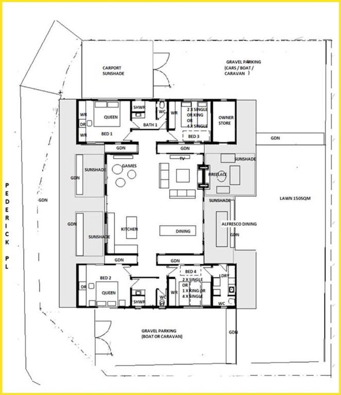 un plan d'étage détaillé d'une maison dans l'établissement Banyan Breaks - Kalbarri WA, à Kalbarri