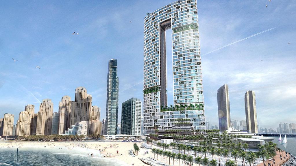 a rendering of a tall building next to a beach at Contemporary Designed 1BDR - Address Beach JBR in Dubai
