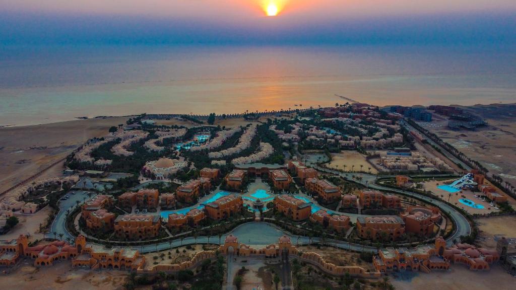 an aerial view of a resort on the beach at Dream Lagoon Resort & Aqua Park in Marsa Alam City