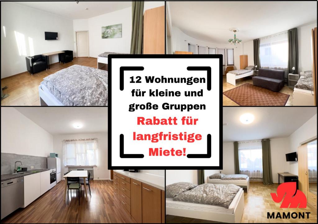 a collage of three pictures of a room at Große, helle Monteurwohnung in Bremen