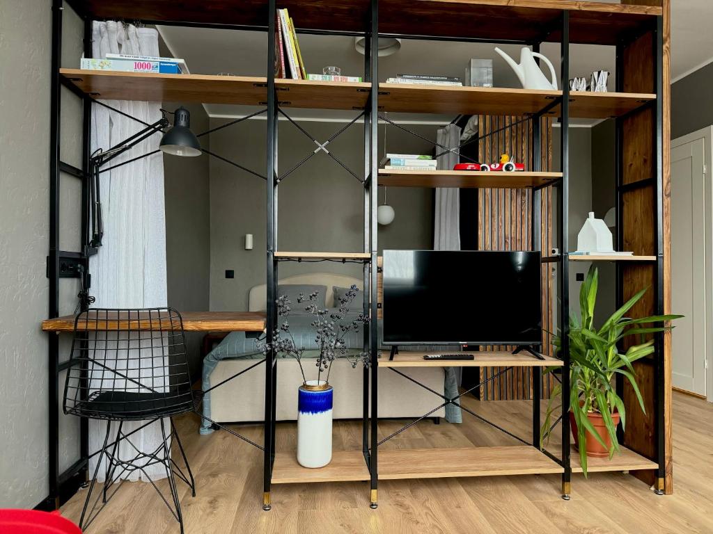 Grey studio in Maardu的电视和/或娱乐中心
