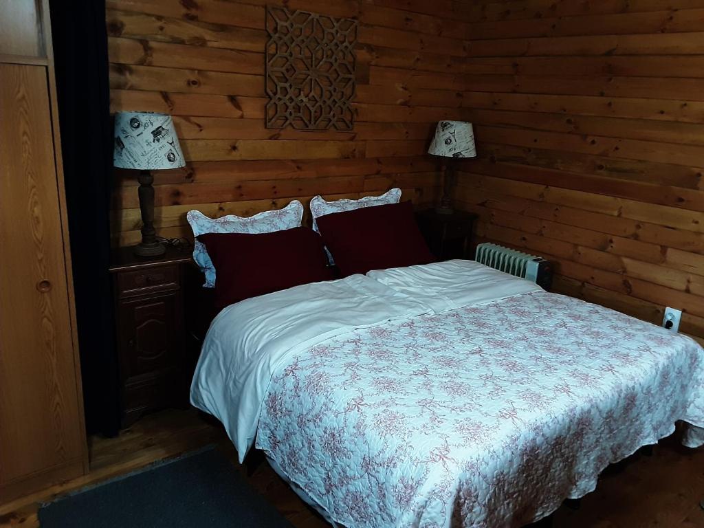 a bedroom with a bed with two lamps on it at MAGIC MOUNTAIN in Žabljak