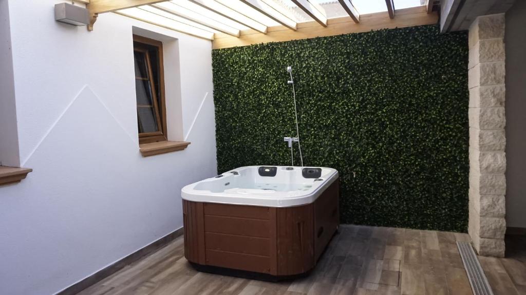 baño con lavabo y pared verde en La Palma Nature, en Barlovento