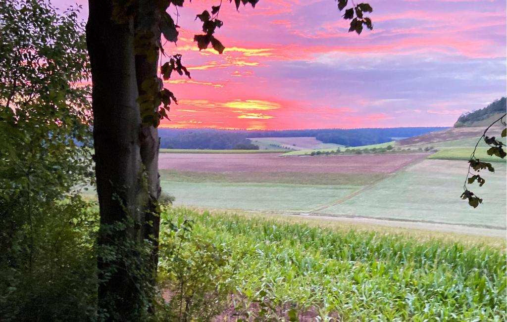 a painting of a field with a sunset in the background at 2 Bedroom Amazing Home In Wartmannsroth in Wartmannsroth