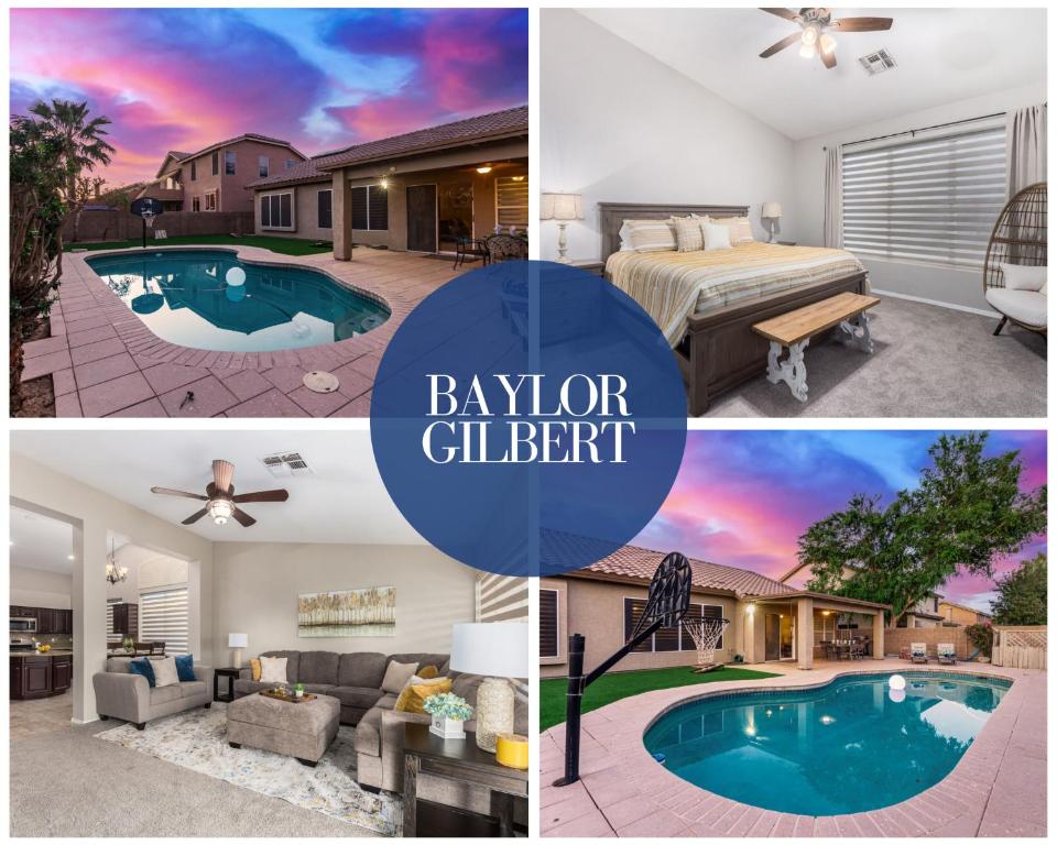 a collage of pictures of a bedroom and a villa at Baylor Gilbert home in Gilbert