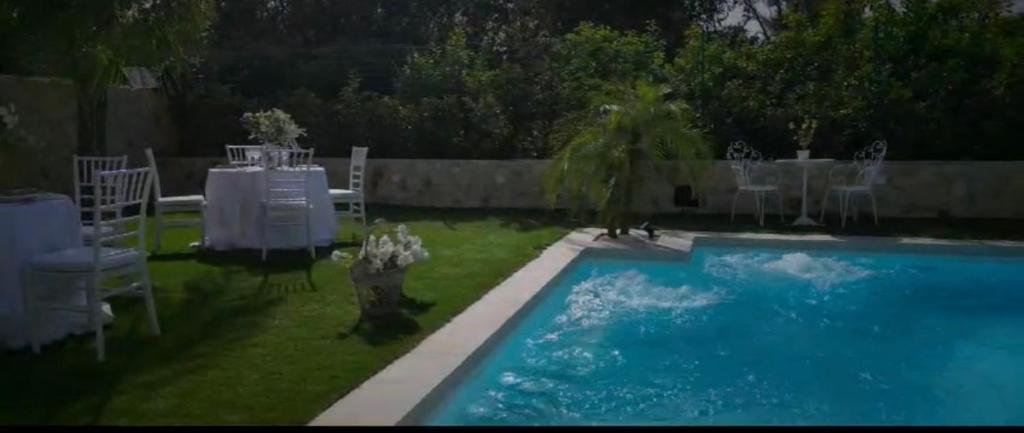 巴勒摩的住宿－Villa laura，享有庭院内游泳池的景色