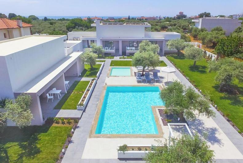 - une vue aérienne sur une maison avec une piscine dans l'établissement Thassos OLIVIA RESORT, à Potos