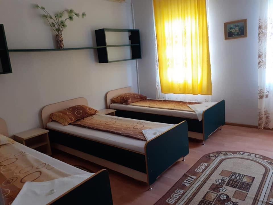 a room with two beds and a window at Casa Mirela in Sulina