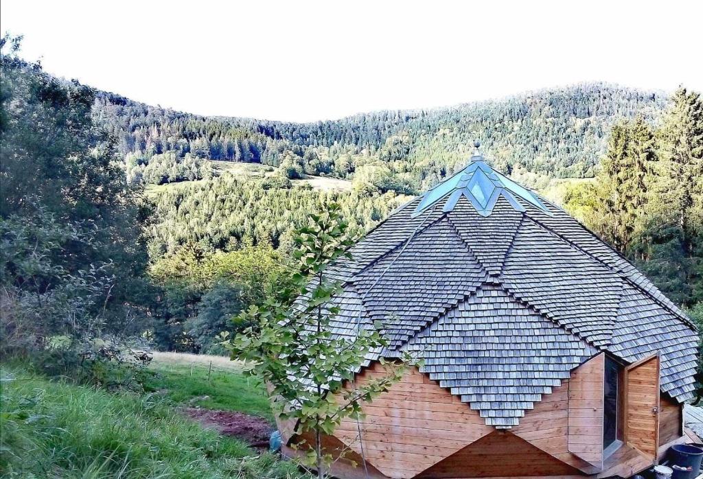 a house with a roof on top of a hill at Les habitats de la chaume in Plainfaing