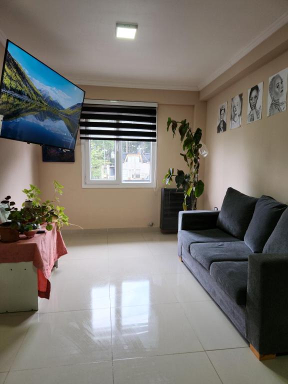 sala de estar con sofá y TV de pantalla plana en Apartamento Bosques de los Andes en Ushuaia