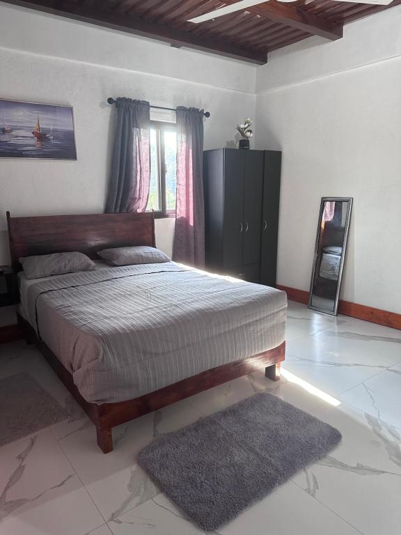 een slaapkamer met een groot bed en een raam bij Hotel Princess Inn in Agua Azul