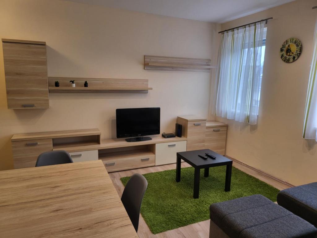TV a/nebo společenská místnost v ubytování TriAngol Apartman: fürdő, belváros, egyetem